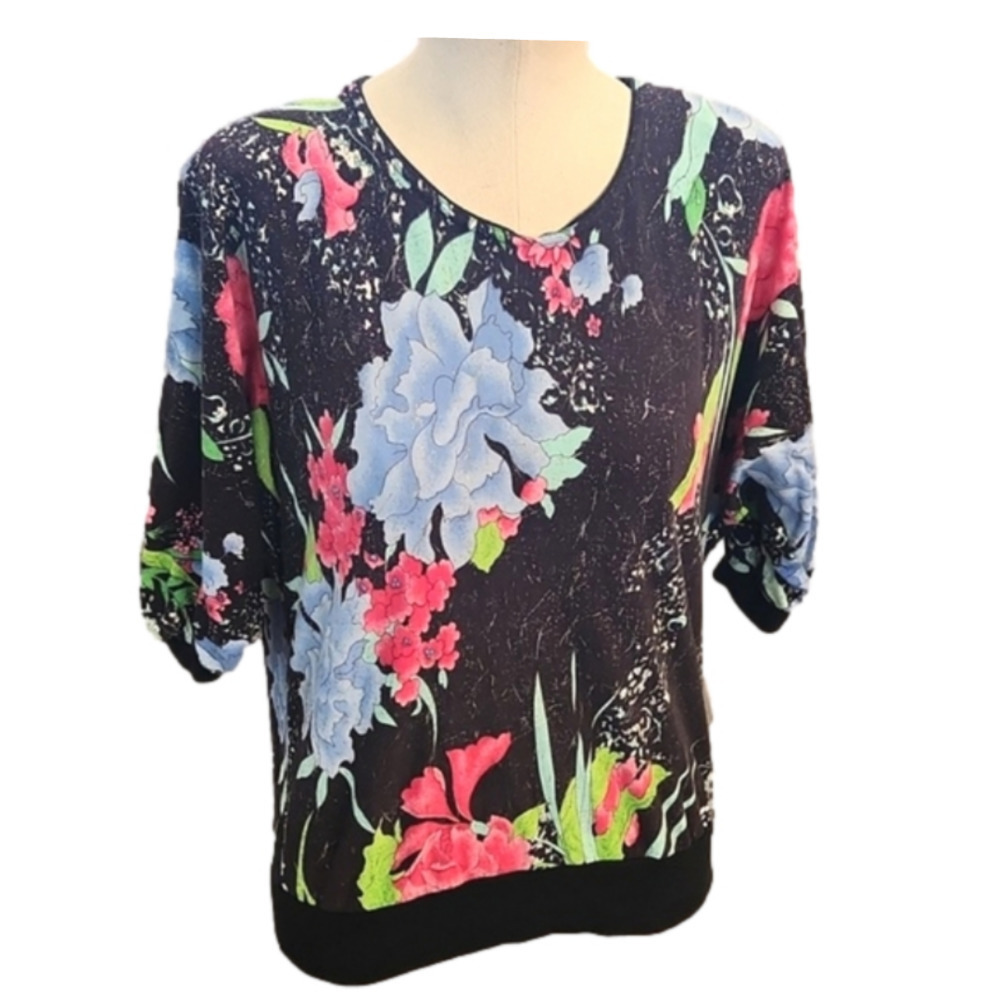 Womens Vintage Western Connection black floral quarter sleeve top size Medium. - Picture 3 of 14